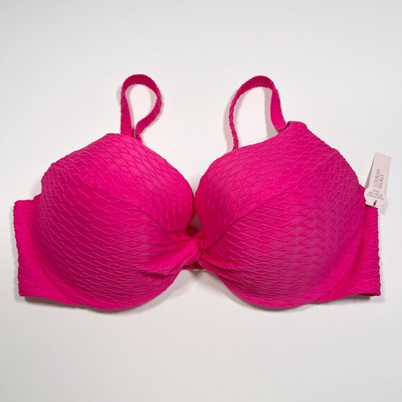 Victoria Secret 32DD TWIST FRONT Push Up Bikini Top Underwire Textured Pink - Picture 1 of 8